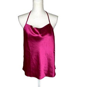 Pleione Women's Sleeveless Satin Cowl Neck Cami Top Small Hot Pink